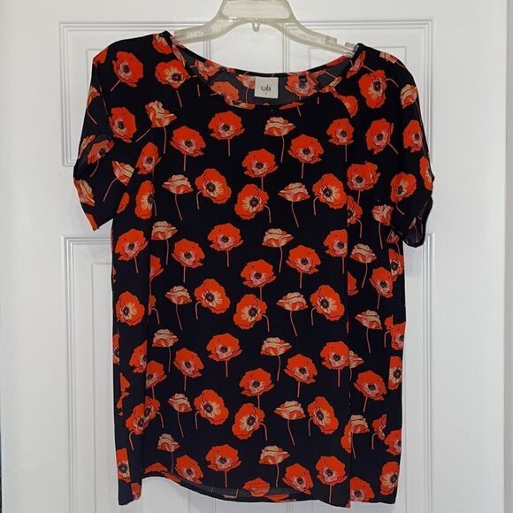 CAbi Flanders Navy & Red Poppy Split Back Blouse - Picture 3 of 9